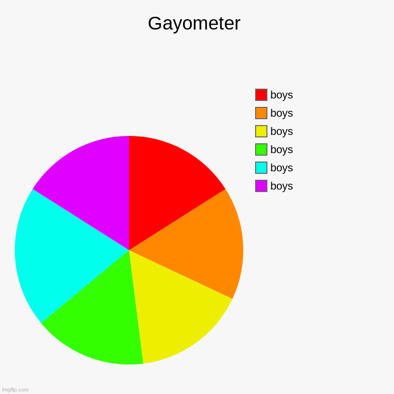 Gayometer | boys, boys, boys, boys, boys, boys | image tagged in charts,pie charts | made w/ Imgflip chart maker