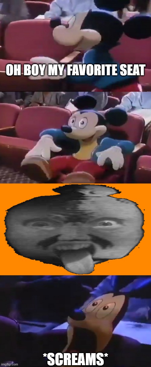 BND Of Doom Logo in a Nutshell | OH BOY MY FAVORITE SEAT; *SCREAMS* | image tagged in oh boy my favorite seat,mickey mouse,disney | made w/ Imgflip meme maker