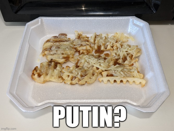 Poutine | PUTIN? | image tagged in food,politics | made w/ Imgflip meme maker