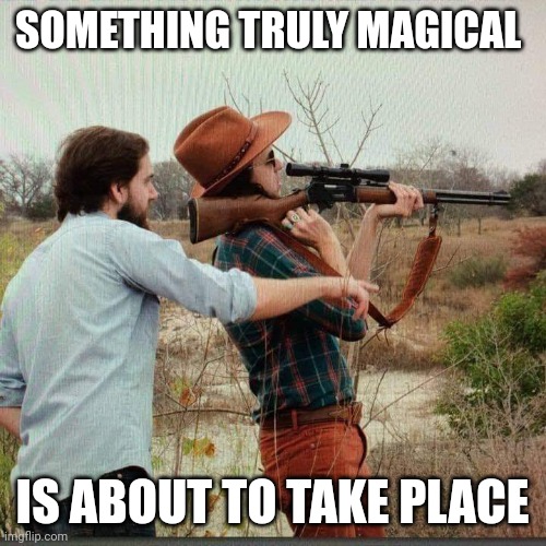 Bang bang | SOMETHING TRULY MAGICAL; IS ABOUT TO TAKE PLACE | image tagged in gun control,guns | made w/ Imgflip meme maker