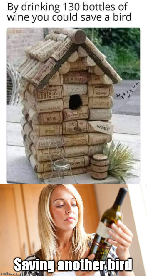 Saving another bird | image tagged in drinking wine | made w/ Imgflip meme maker