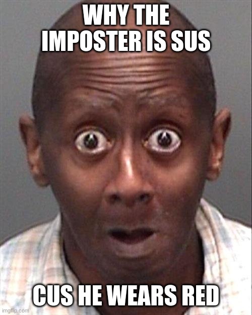 bruh | WHY THE IMPOSTER IS SUS; CUS HE WEARS RED | image tagged in funny face | made w/ Imgflip meme maker