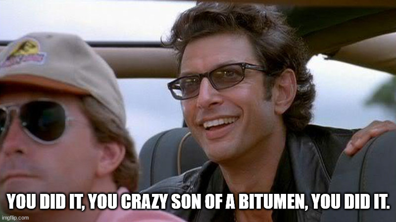 You did it, you crazy son of a bitch, you did it. | YOU DID IT, YOU CRAZY SON OF A BITUMEN, YOU DID IT. | image tagged in you did it you crazy son of a bitch you did it | made w/ Imgflip meme maker
