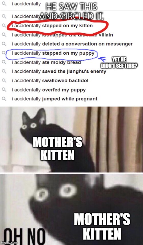 Wow. | HE SAW THIS AND CIRCLED IT, YET HE DIDN'T SEE THIS? | image tagged in cats | made w/ Imgflip meme maker