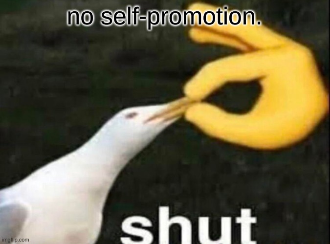 SHUT | no self-promotion. | image tagged in shut | made w/ Imgflip meme maker