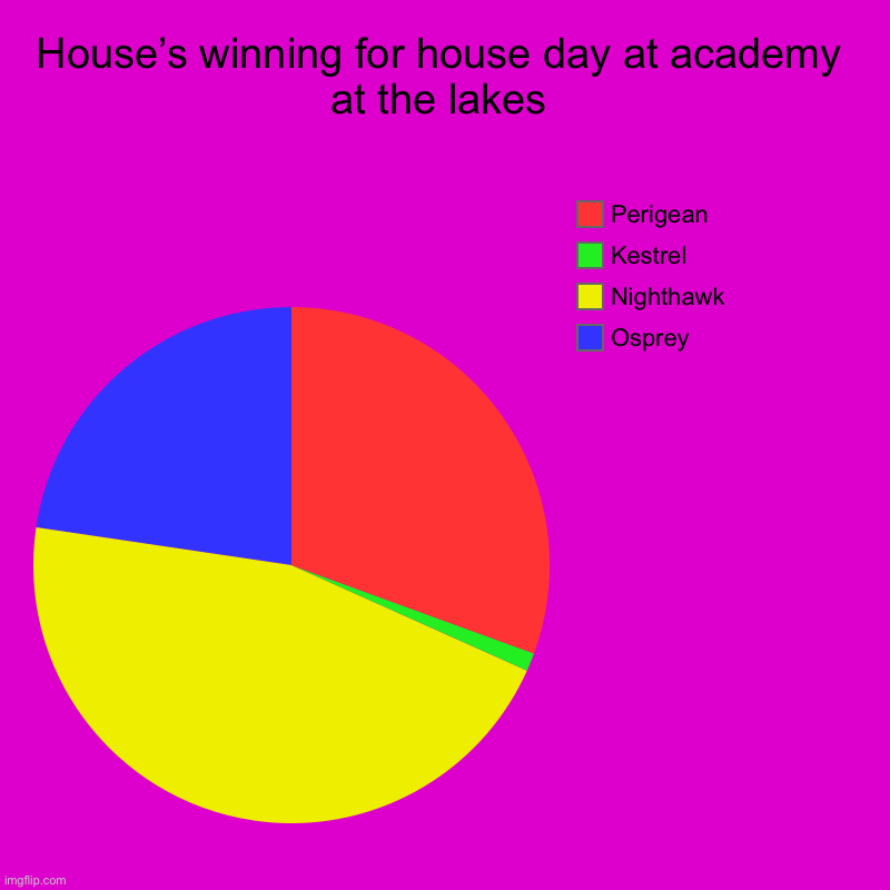 House’s winning for house day at academy at the lakes | Osprey , Nighthawk , Kestrel, Perigean | image tagged in charts,pie charts | made w/ Imgflip chart maker