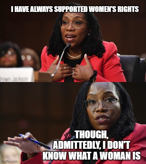 Ketanji the Retard | I HAVE ALWAYS SUPPORTED WOMEN'S RIGHTS; THOUGH, ADMITTEDLY, I DON'T KNOW WHAT A WOMAN IS | image tagged in ketanji brown jackson,judge ketanji brown jackson | made w/ Imgflip meme maker
