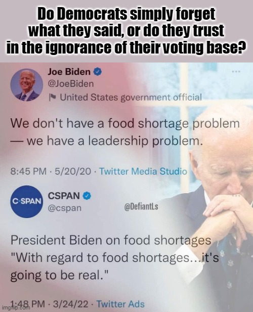 The truth is easier to remember than a lie, and no one lies like Joe Biden does. | Do Democrats simply forget what they said, or do they trust in the ignorance of their voting base? | image tagged in sad joe biden,liars,starvation,evil,evil plotting raccoon | made w/ Imgflip meme maker