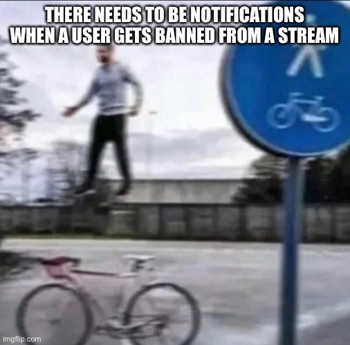 THERE NEEDS TO BE NOTIFICATIONS WHEN A USER GETS BANNED FROM A STREAM | made w/ Imgflip meme maker