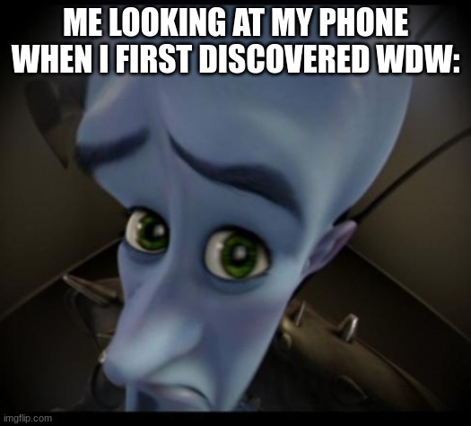 Megamind peeking | ME LOOKING AT MY PHONE WHEN I FIRST DISCOVERED WDW: | image tagged in no bitches | made w/ Imgflip meme maker