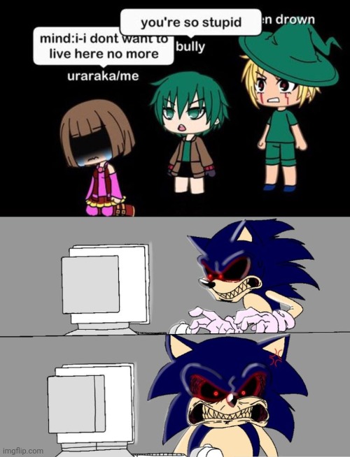why is deku scrub there?? and Ben???? | image tagged in sonic exe and the computer in color | made w/ Imgflip meme maker
