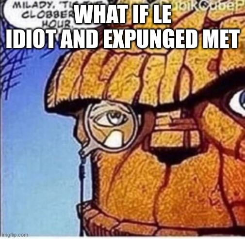 Milady 'tis the clobbering hour. | WHAT IF LE IDIOT AND EXPUNGED MET | image tagged in milady 'tis the clobbering hour | made w/ Imgflip meme maker