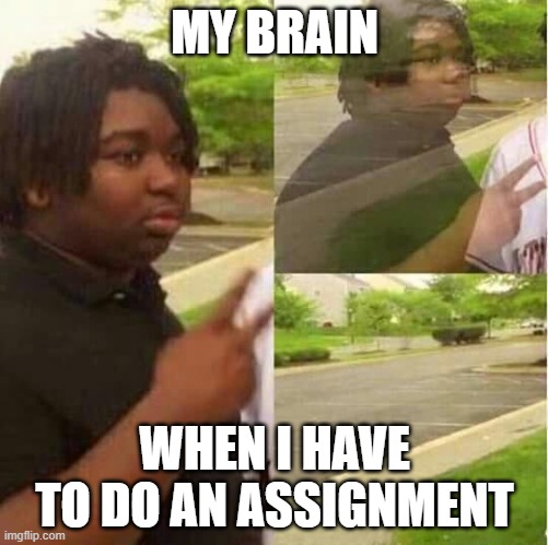 my brain | MY BRAIN; WHEN I HAVE TO DO AN ASSIGNMENT | image tagged in disappearing,assignment,bye | made w/ Imgflip meme maker