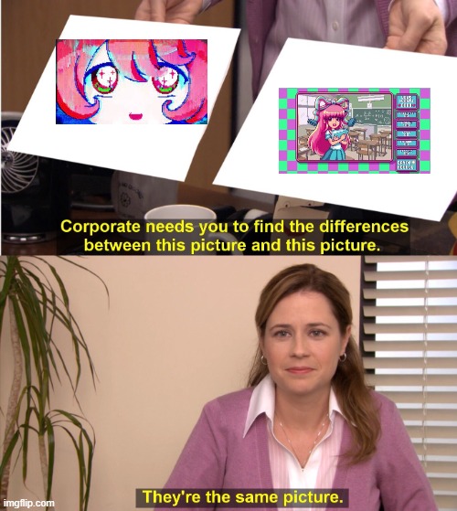 They do look kinda similar, and it's obvious 彁 was inspired by yanderes, mopemope, and MARENOL | image tagged in memes,they're the same picture,leaf,gravity falls,optie,fiz | made w/ Imgflip meme maker