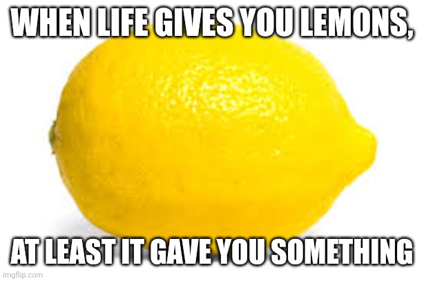 LEMON | WHEN LIFE GIVES YOU LEMONS, AT LEAST IT GAVE YOU SOMETHING | image tagged in when life gives you lemons x | made w/ Imgflip meme maker