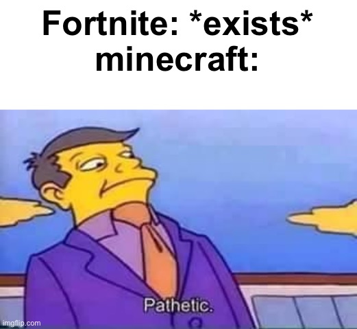Insert Clever title |  Fortnite: *exists*
minecraft: | image tagged in skinner pathetic,memes,funny,minecraft,fortnite,oh wow are you actually reading these tags | made w/ Imgflip meme maker