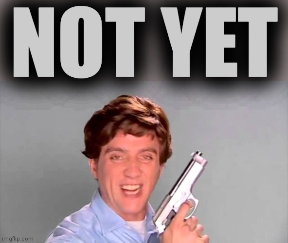Kitchen gun | NOT YET | image tagged in kitchen gun | made w/ Imgflip meme maker
