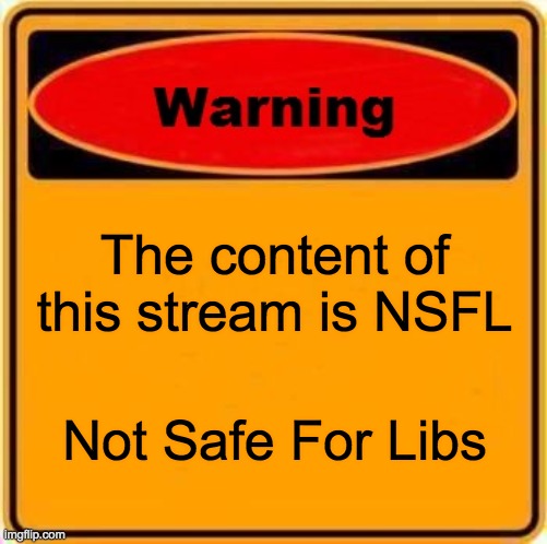 Liberals: view this stream at your own risk. Content may be severely triggering. | The content of this stream is NSFL; Not Safe For Libs | image tagged in funny,memes,politics,triggered liberal | made w/ Imgflip meme maker