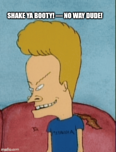 Shake ya booty! — No way Dude! | SHAKE YA BOOTY! — NO WAY DUDE! | image tagged in gifs,proof concept,beavis and,butthead,prototype,gcode | made w/ Imgflip images-to-gif maker