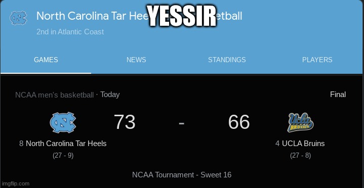 UNC STAND UP!!!!! | YESSIR | image tagged in sports,basketball,unc,sports fans | made w/ Imgflip meme maker