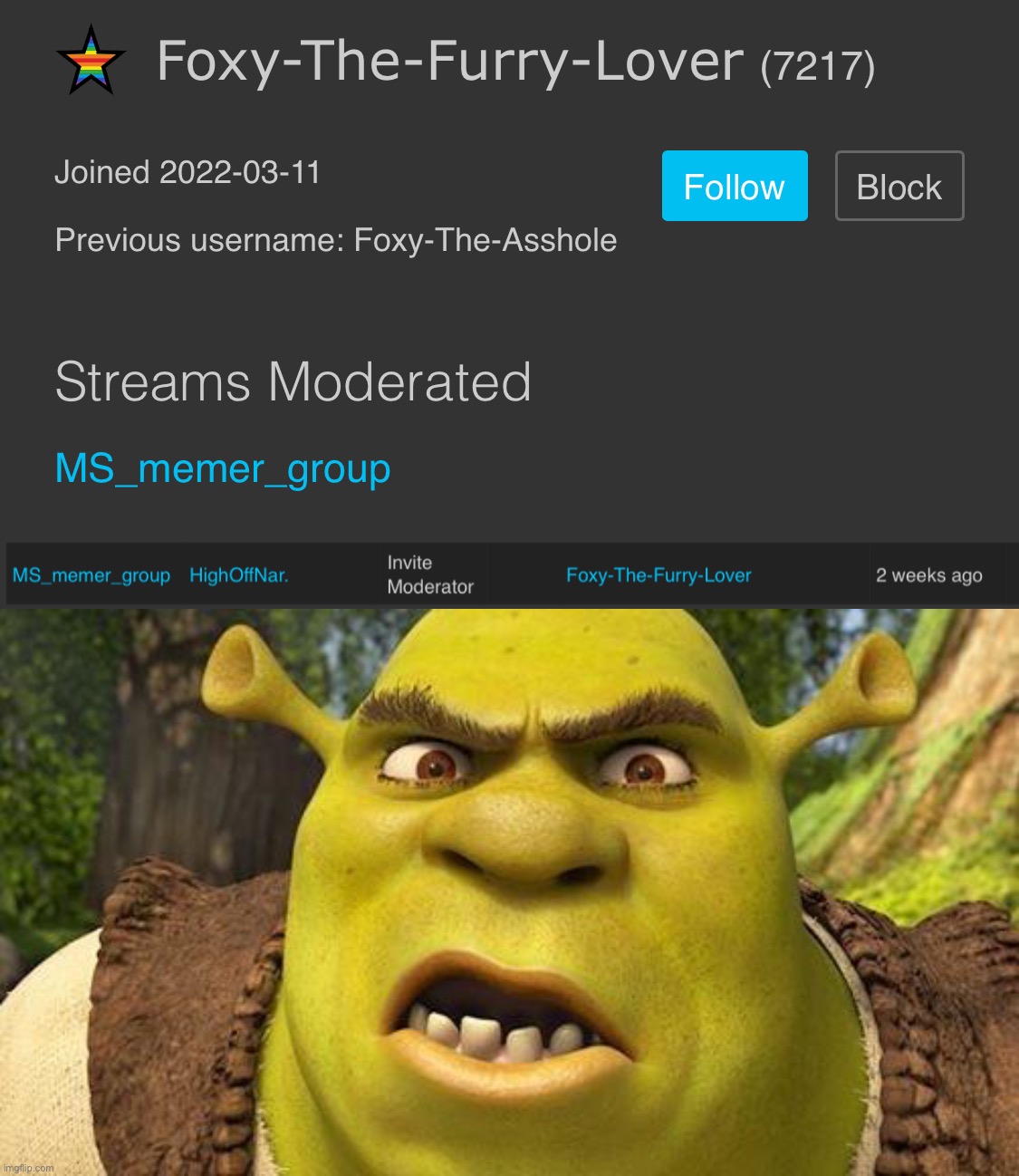 Why does this… thing… have mod | image tagged in shrek autism | made w/ Imgflip meme maker