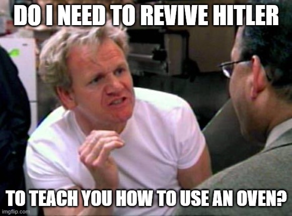 How to use an oven | DO I NEED TO REVIVE HITLER; TO TEACH YOU HOW TO USE AN OVEN? | image tagged in gordon ramsay | made w/ Imgflip meme maker