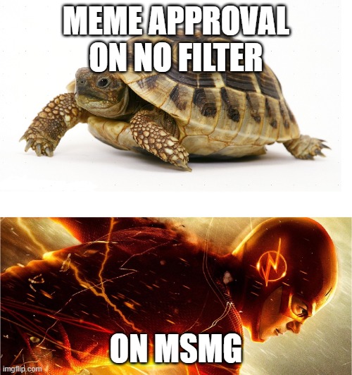 . | MEME APPROVAL ON NO FILTER; ON MSMG | image tagged in slow vs fast meme | made w/ Imgflip meme maker