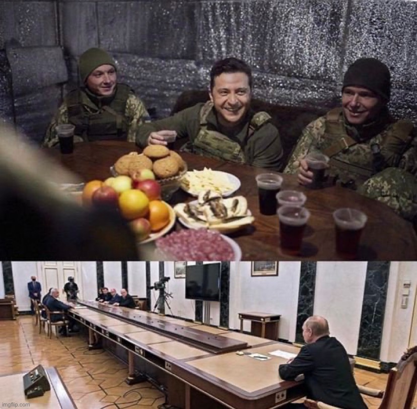 Two kinds of leaders. | image tagged in zelensky vs putin,putin,vladimir putin,ukraine,leader,leadership | made w/ Imgflip meme maker