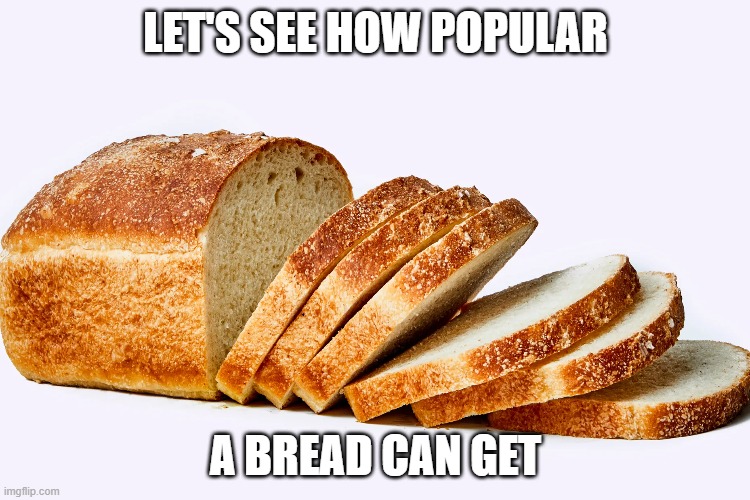 let's see how popular a bread can get | LET'S SEE HOW POPULAR; A BREAD CAN GET | image tagged in bread | made w/ Imgflip meme maker