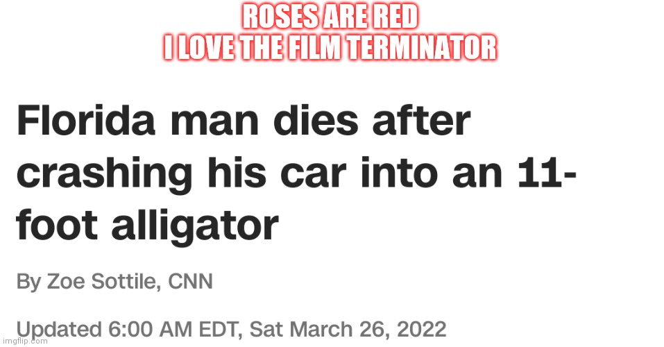 Roses are red | ROSES ARE RED
I LOVE THE FILM TERMINATOR | image tagged in roses are red | made w/ Imgflip meme maker