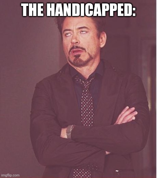 Face You Make Robert Downey Jr Meme | THE HANDICAPPED: | image tagged in memes,face you make robert downey jr | made w/ Imgflip meme maker