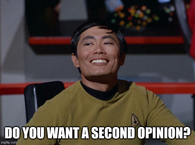 Sulu smug | DO YOU WANT A SECOND OPINION? | image tagged in sulu smug | made w/ Imgflip meme maker