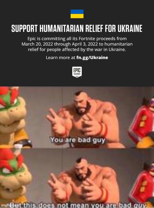 thanks epic | image tagged in you are bad guy | made w/ Imgflip meme maker