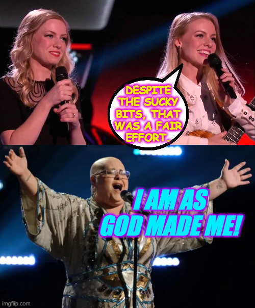 DESPITE
THE SUCKY
BITS, THAT
WAS A FAIR
EFFORT. I AM AS GOD MADE ME! | made w/ Imgflip meme maker