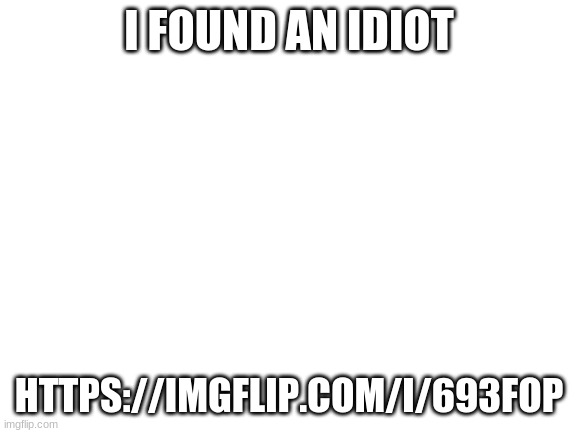 Blank White Template | I FOUND AN IDIOT; HTTPS://IMGFLIP.COM/I/693FOP | image tagged in blank white template | made w/ Imgflip meme maker