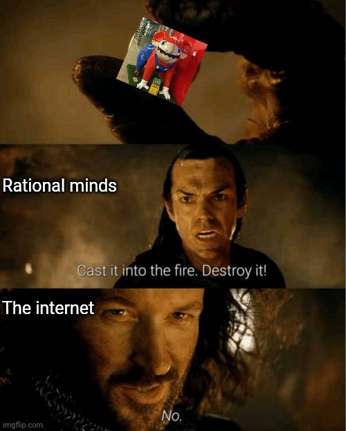 Cursed | Rational minds; The internet | image tagged in cast it in the fire,nooooooooo,scary,mario | made w/ Imgflip meme maker