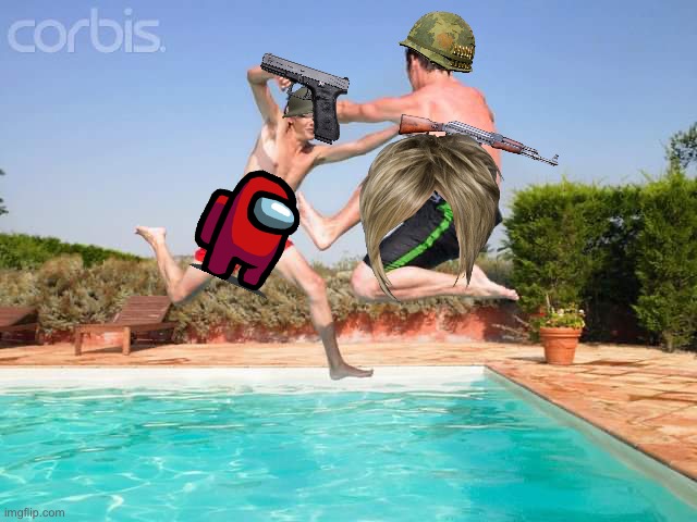 meme war pt 2 | image tagged in two men fighting above the pool | made w/ Imgflip meme maker