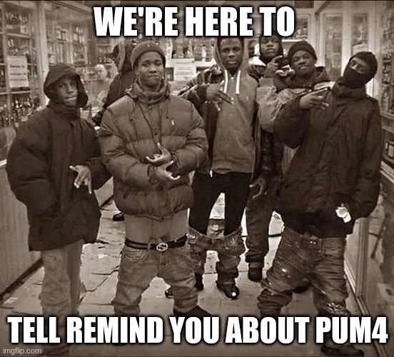 look him up and tell him to come back | WE'RE HERE TO; TELL REMIND YOU ABOUT PUM4 | image tagged in all my homies hate | made w/ Imgflip meme maker