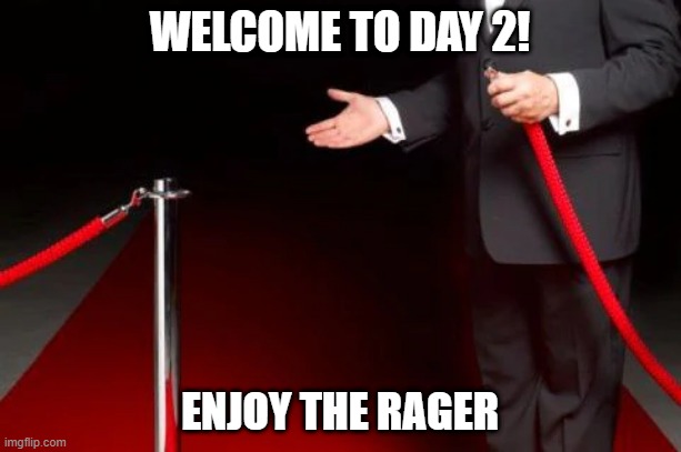 That Festi Access | WELCOME TO DAY 2! ENJOY THE RAGER | image tagged in festival,music,wild,important,person | made w/ Imgflip meme maker