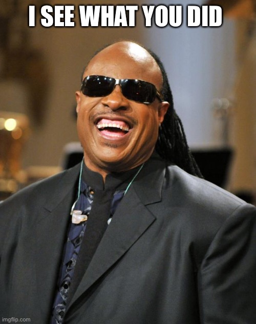 Stevie Wonder | I SEE WHAT YOU DID | image tagged in stevie wonder | made w/ Imgflip meme maker