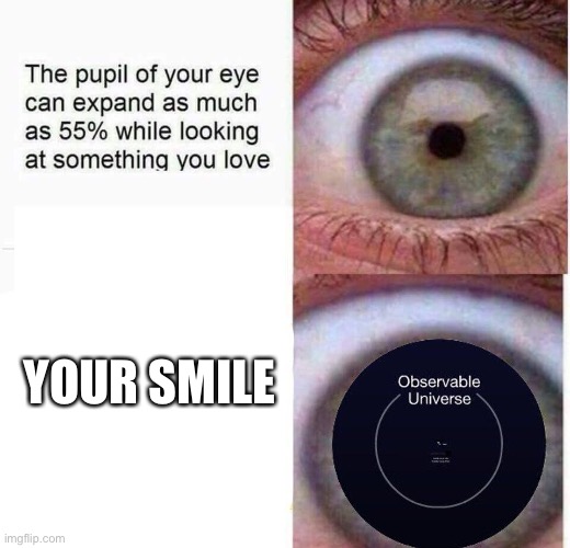 Sorry :( things were busy | YOUR SMILE | image tagged in expanding eye | made w/ Imgflip meme maker