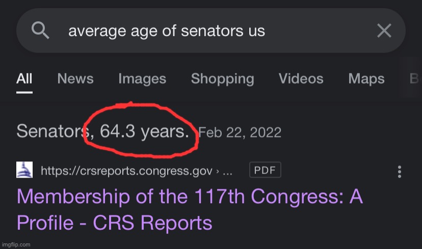 Who? Me? Ageist? | image tagged in average age of u s senators | made w/ Imgflip meme maker