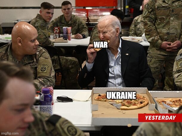 War pig Brandon eat pizza just like you | WAR; UKRAINE | image tagged in biden pizza | made w/ Imgflip meme maker