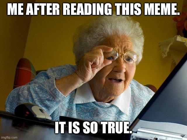 Grandma Finds The Internet Meme | ME AFTER READING THIS MEME. IT IS SO TRUE. | image tagged in memes,grandma finds the internet | made w/ Imgflip meme maker