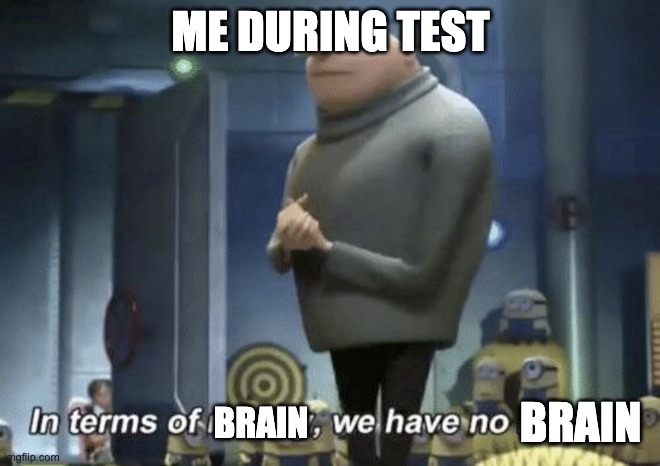 test momen | ME DURING TEST; BRAIN; BRAIN | image tagged in in terms of money we have no money | made w/ Imgflip meme maker
