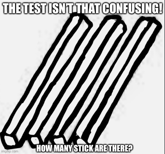 I had my friend draw it cause I couldn’t. (If someone else already made this, please tell me.) | THE TEST ISN’T THAT CONFUSING! HOW MANY STICK ARE THERE? | image tagged in school meme,optical illusion,funny memes | made w/ Imgflip meme maker