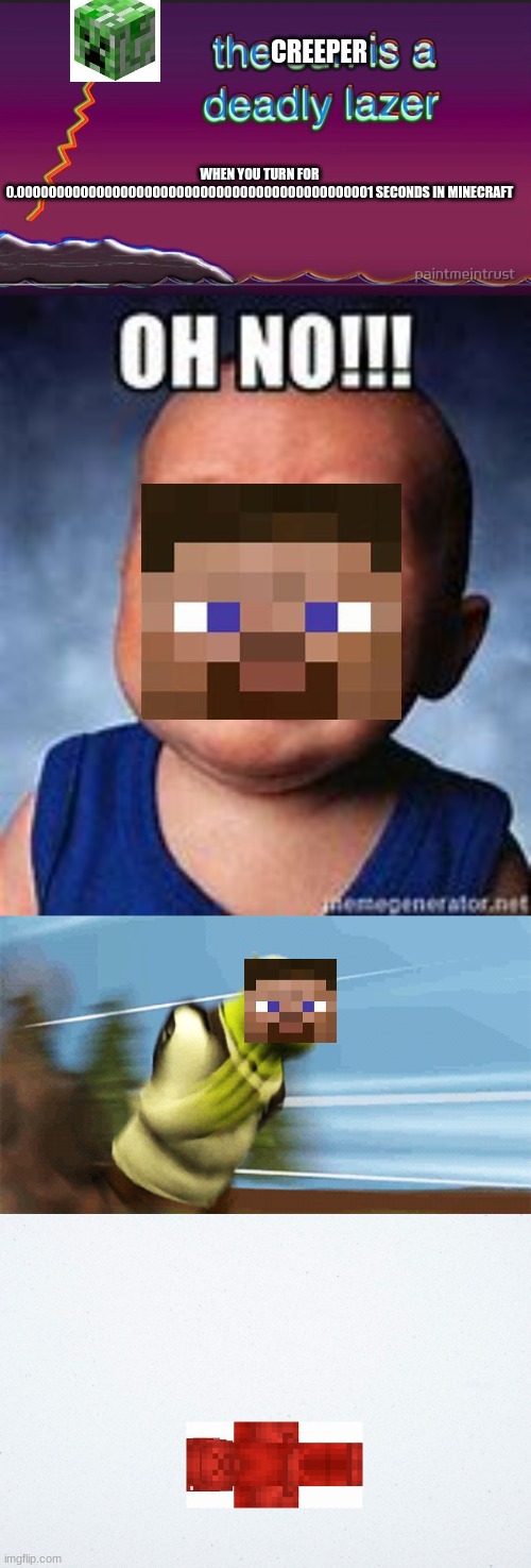 CREEPER; WHEN YOU TURN FOR 0.000000000000000000000000000000000000000000001 SECONDS IN MINECRAFT | image tagged in the sun is a deadly lazer | made w/ Imgflip meme maker