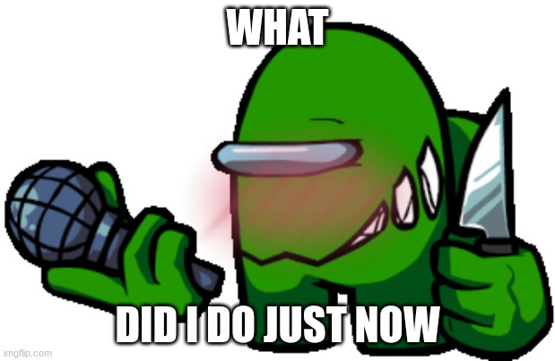 Idk | WHAT; DID I DO JUST NOW | image tagged in memes,green impostor,fnf | made w/ Imgflip meme maker