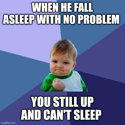 Sleep | WHEN HE FALL ASLEEP WITH NO PROBLEM; YOU STILL UP AND CAN'T SLEEP | image tagged in memes,success kid | made w/ Imgflip meme maker