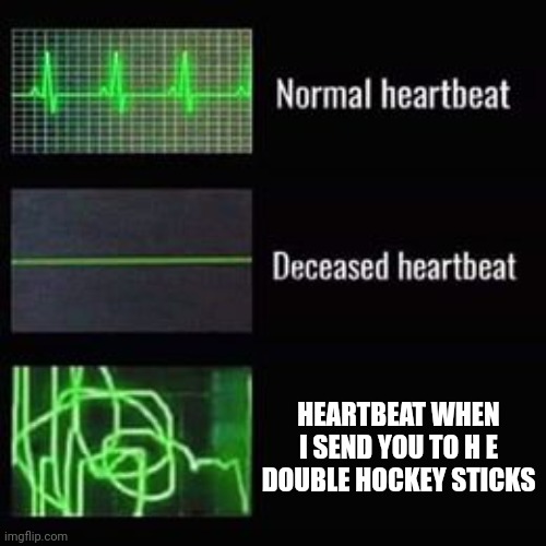 heartbeat rate | HEARTBEAT WHEN I SEND YOU TO H E DOUBLE HOCKEY STICKS | image tagged in heartbeat rate | made w/ Imgflip meme maker